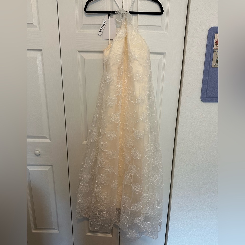 NWT Elegant Cream Lace Overlay Maxi Dress